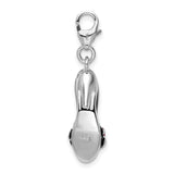 Sterling Silver High Heel Shoe Charm Pendant with Black Enamel and Red Flower Accents