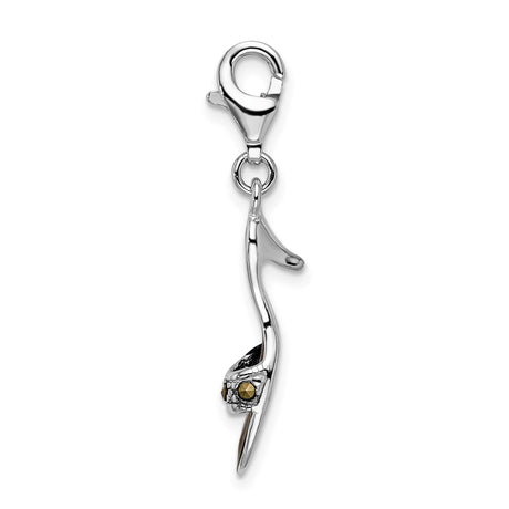 Sterling Silver Sandal Charm Pendant with Marcasite and Black Enamel, Summer Shoe Design for Women