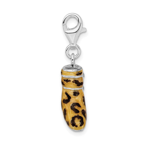 Sterling Silver Cowgirl Boot Charm with Cubic Zirconia and Leopard Enamel, Western Style Jewelry