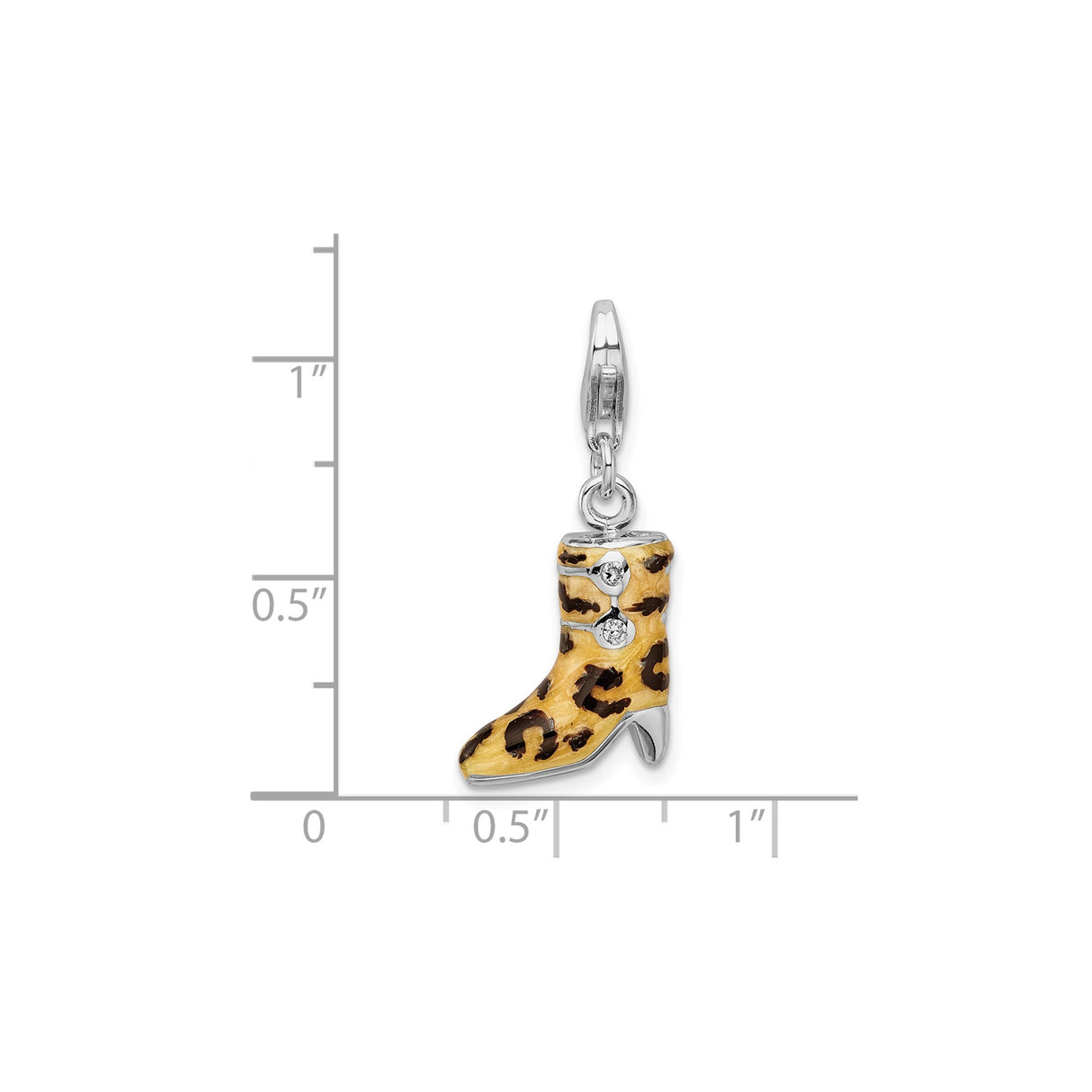 Sterling Silver Cowgirl Boot Charm with Cubic Zirconia and Leopard Enamel, Western Style Jewelry