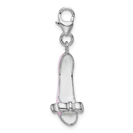 Sterling Silver Stiletto Charm with Pink Enamel, High Heel Shoe Pendant for Women