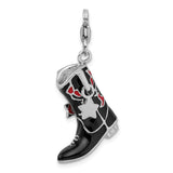 Sterling Silver Cowboy Boot Pendant Charm with Black and Red Enamel and Star Detail
