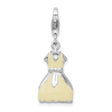 Sterling Silver Dress Charm with Yellow Enamel and Bow Detail, 3D Whimsical Pendant
