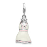 Sterling Silver Dress Charm Pendant with Pink and White Enamel Bow, Lobster Clasp, Feminine Novelty Style