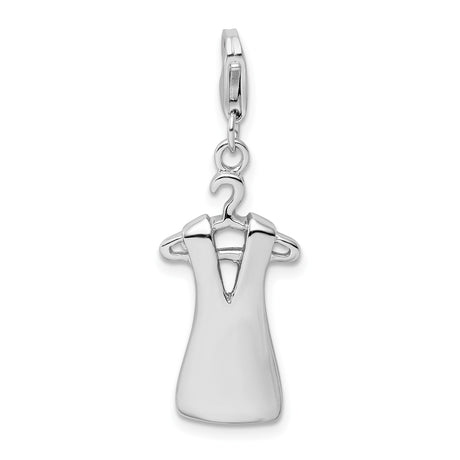 Sterling Silver Dress Charm Pendant with Lobster Clasp, 3D Hanger, Feminine Fashion Jewelry