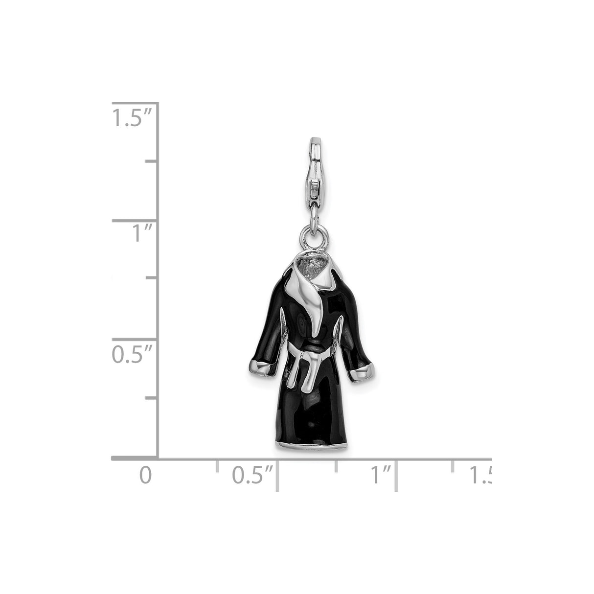 Sterling Silver Robe Shaped Pendant with Black Enamel and 3D Bathrobe Design