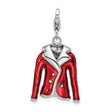 Sterling Silver Jacket Charm Pendant, Red Enamel Coat Design for Women