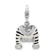 Sterling Silver Sweater Pendant Charm with Cubic Zirconia and Black Enamel Accents