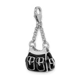 Sterling Silver Purse Charm Pendant with Black Enamel and Buckle Accents