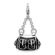 Sterling Silver Purse Charm Pendant with Black Enamel and Buckle Accents