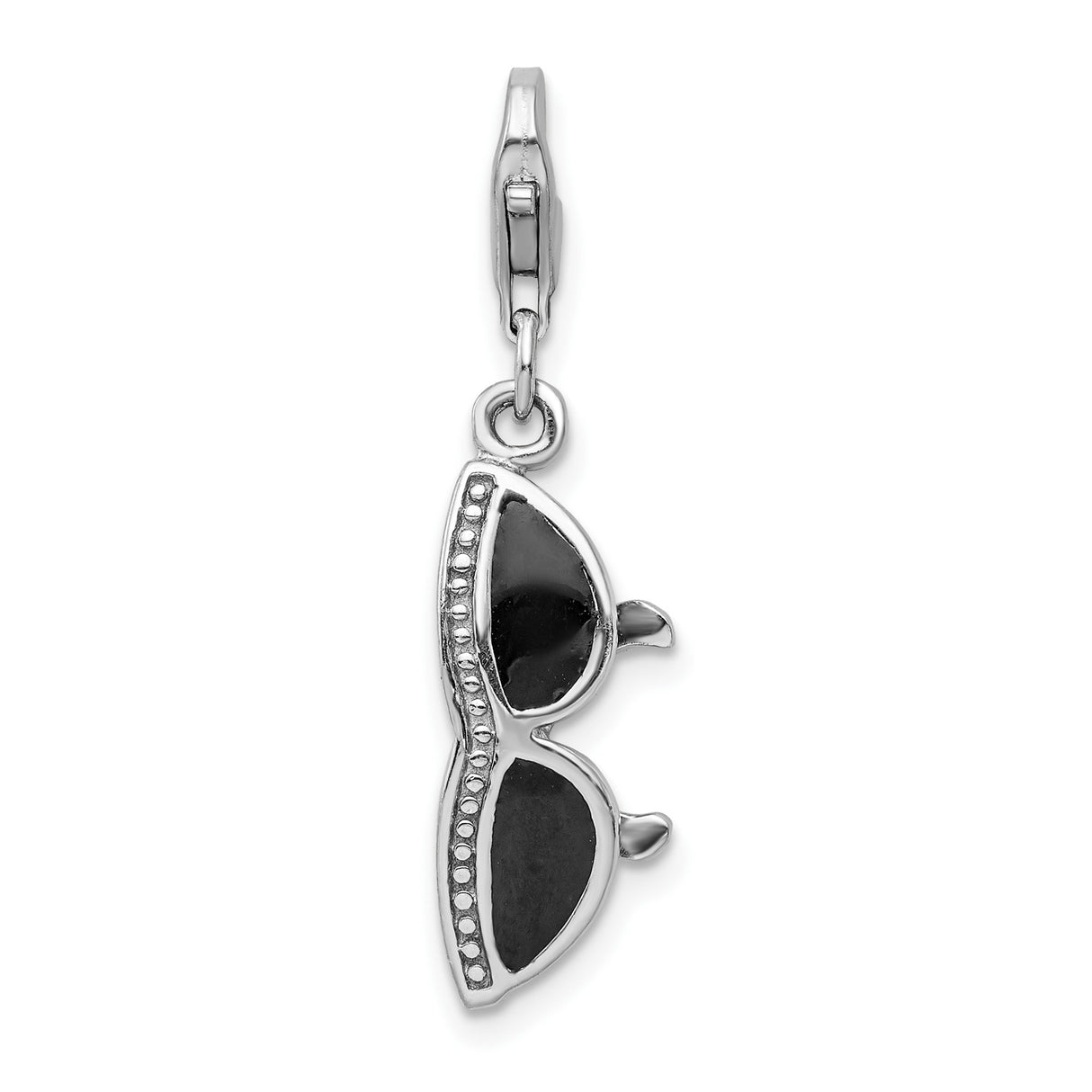 Sterling Silver Cat-Eye Pendant with Black Enamel, Retro Sunglasses Charm