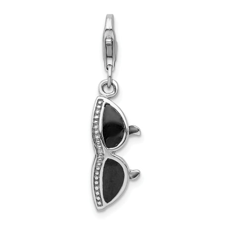 Sterling Silver Cat-Eye Pendant with Black Enamel, Retro Sunglasses Charm