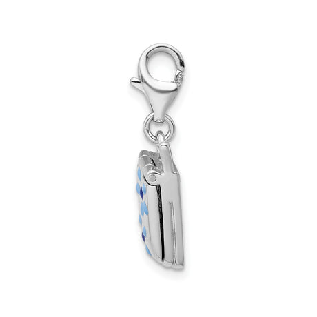 Sterling Silver Flip Phone Charm Pendant with Blue Enamel Flower, Retro Y2K Style Jewelry