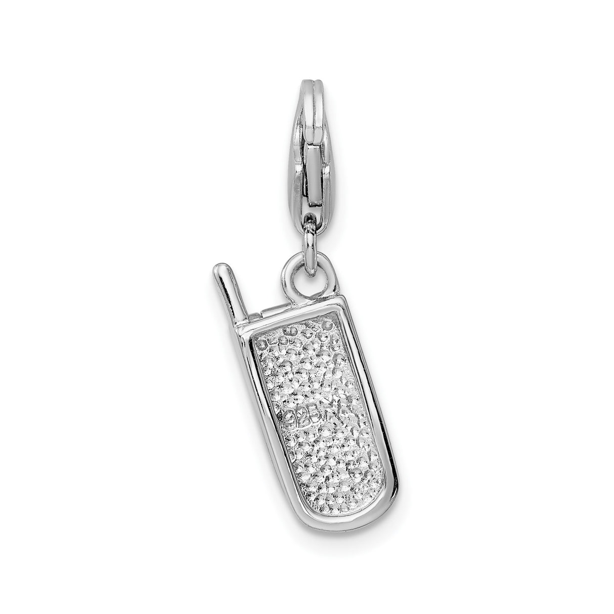 Sterling Silver Flip Phone Charm Pendant with Blue Enamel Flower, Retro Y2K Style Jewelry