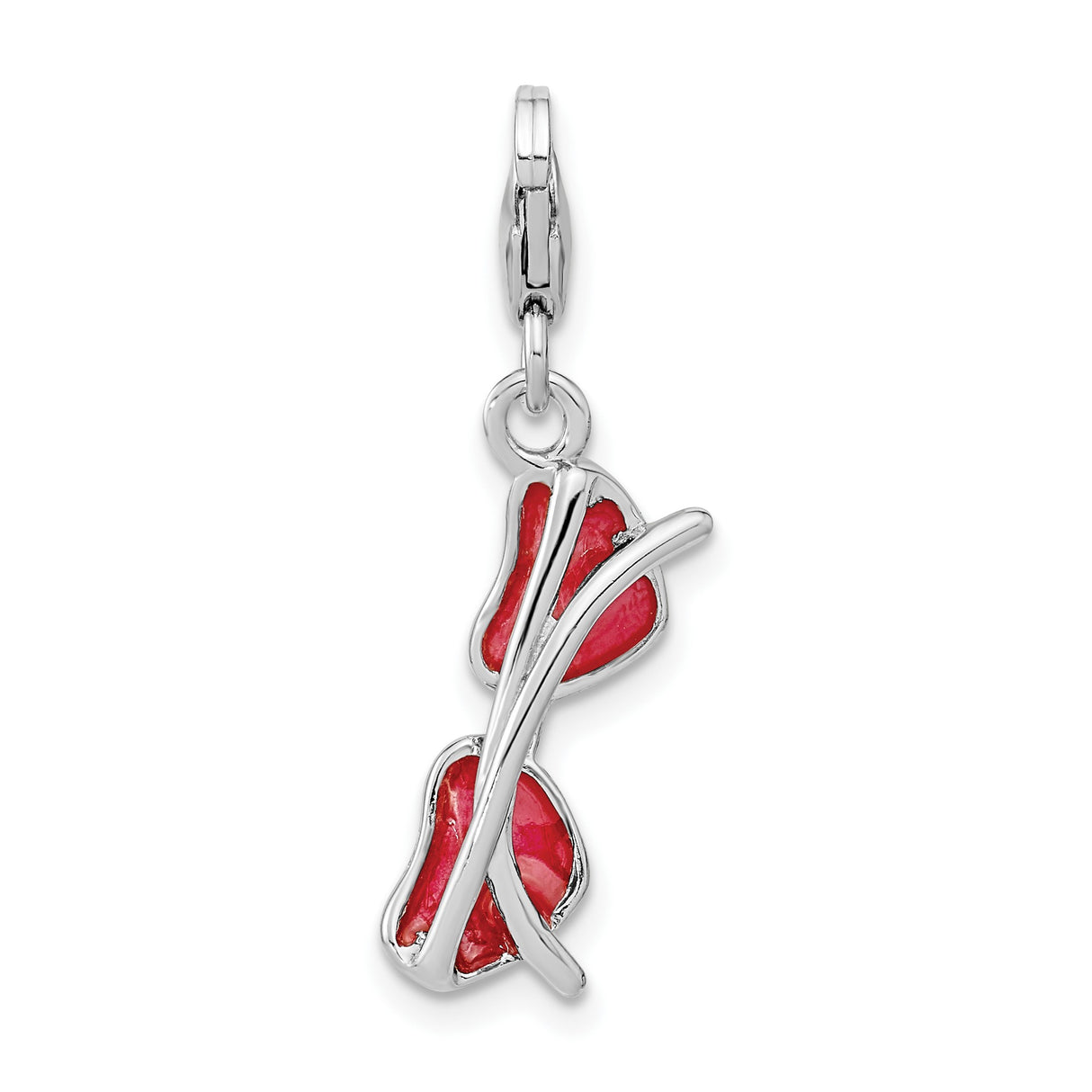 Sterling Silver Charm, Pink Enamel Heart Sunglasses Dangle Pendant, Youth Style Jewelry