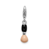 Sterling Silver Boxing Glove Charm with Black and Beige Enamel, Dangle Pendant for Strength and Motivation