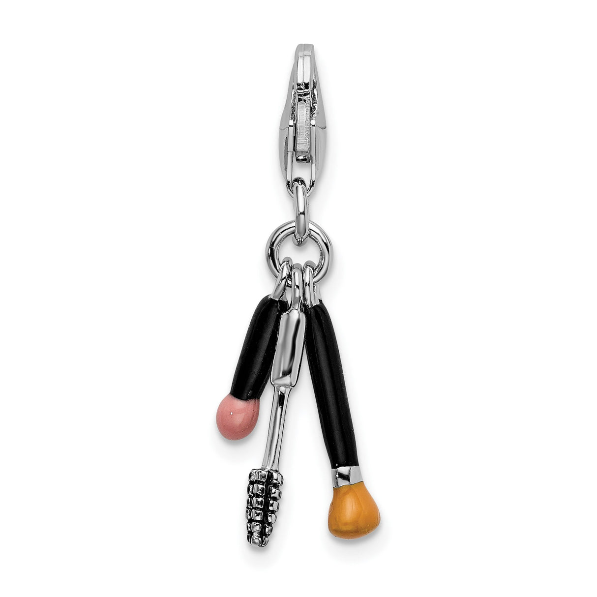Sterling Silver Makeup Charm Pendant with Blush Brush, Mascara Wand, and Applicator