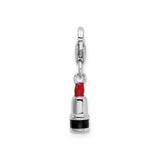 Sterling Silver Lipstick Charm with Red Enamel, Fashion Dangle Pendant, Beauty Theme