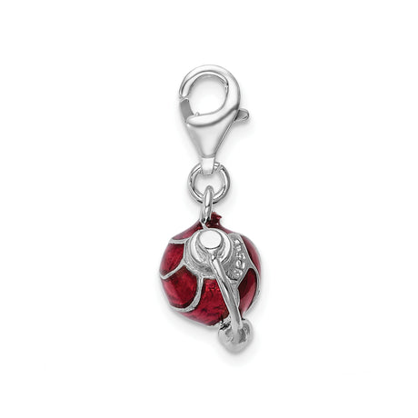 Sterling Silver Football Helmet Charm Pendant with Red Enamel, Sports Theme, Unisex Jewelry