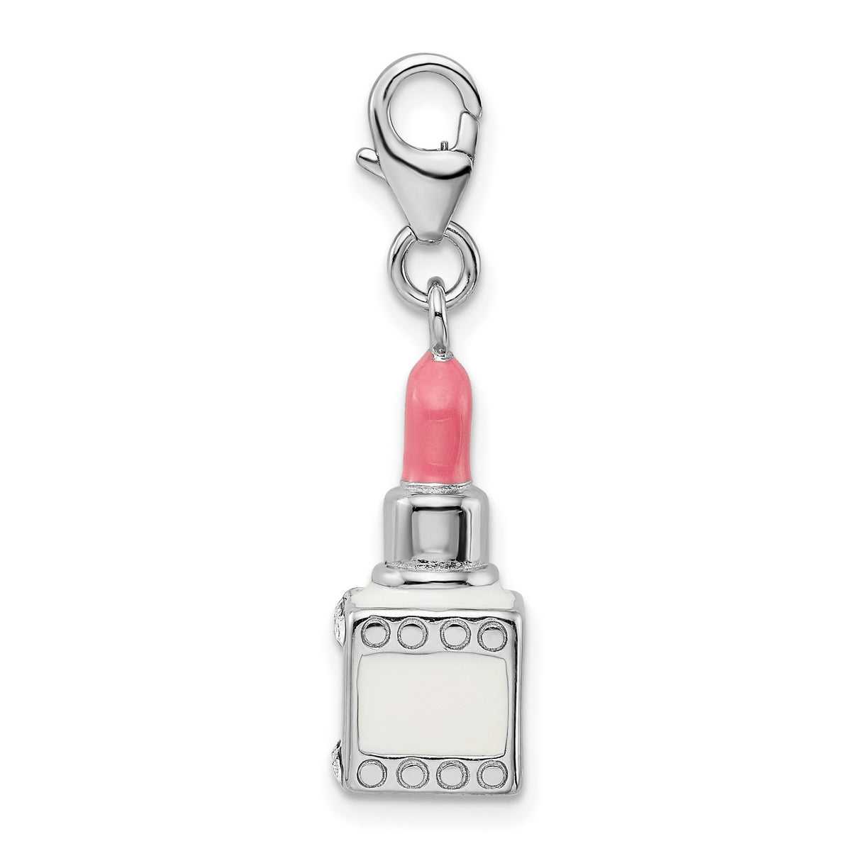 Pink Lipstick Clip-On Charm Pendant in Real 925 Sterling Silver