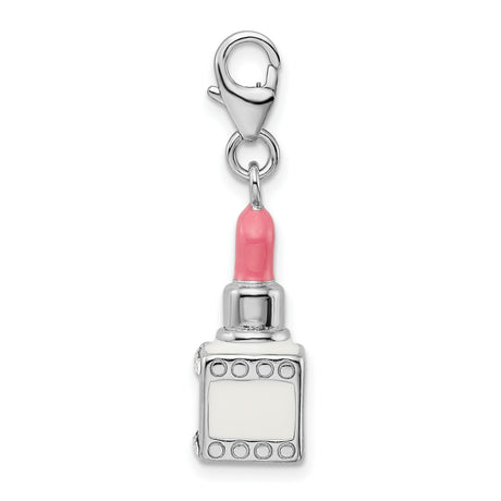 Pink Lipstick Clip-On Charm Pendant in Real 925 Sterling Silver