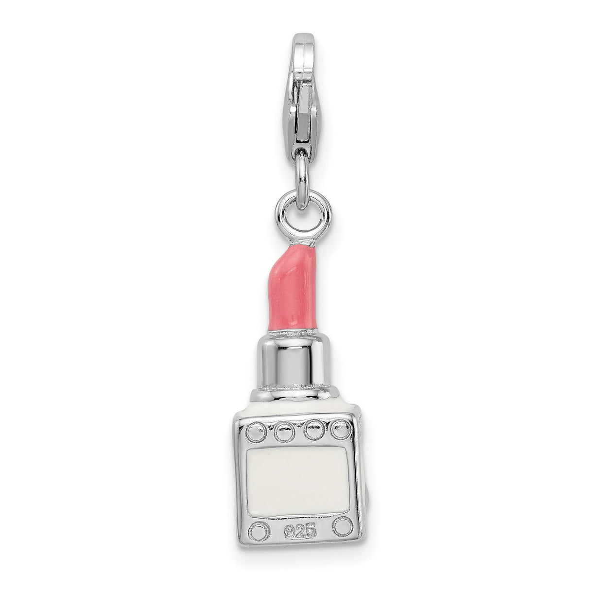 Pink Lipstick Clip-On Charm Pendant in Real 925 Sterling Silver