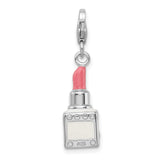 Pink Lipstick Clip-On Charm Pendant in Real 925 Sterling Silver