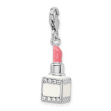 Pink Lipstick Clip-On Charm Pendant in Real 925 Sterling Silver