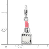 Pink Lipstick Clip-On Charm Pendant in Real 925 Sterling Silver