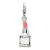 Pink Lipstick Clip-On Charm Pendant in Real 925 Sterling Silver