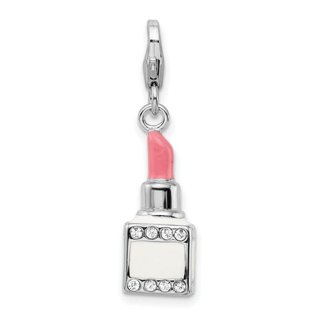 Pink Lipstick Clip-On Charm Pendant in Real 925 Sterling Silver