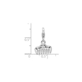 Sterling Silver Comb Charm Pendant with Crystal and Black Scroll Detailing