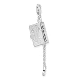 Sterling Silver Book Charm with Scroll Detailing and Movable Tassel Accent