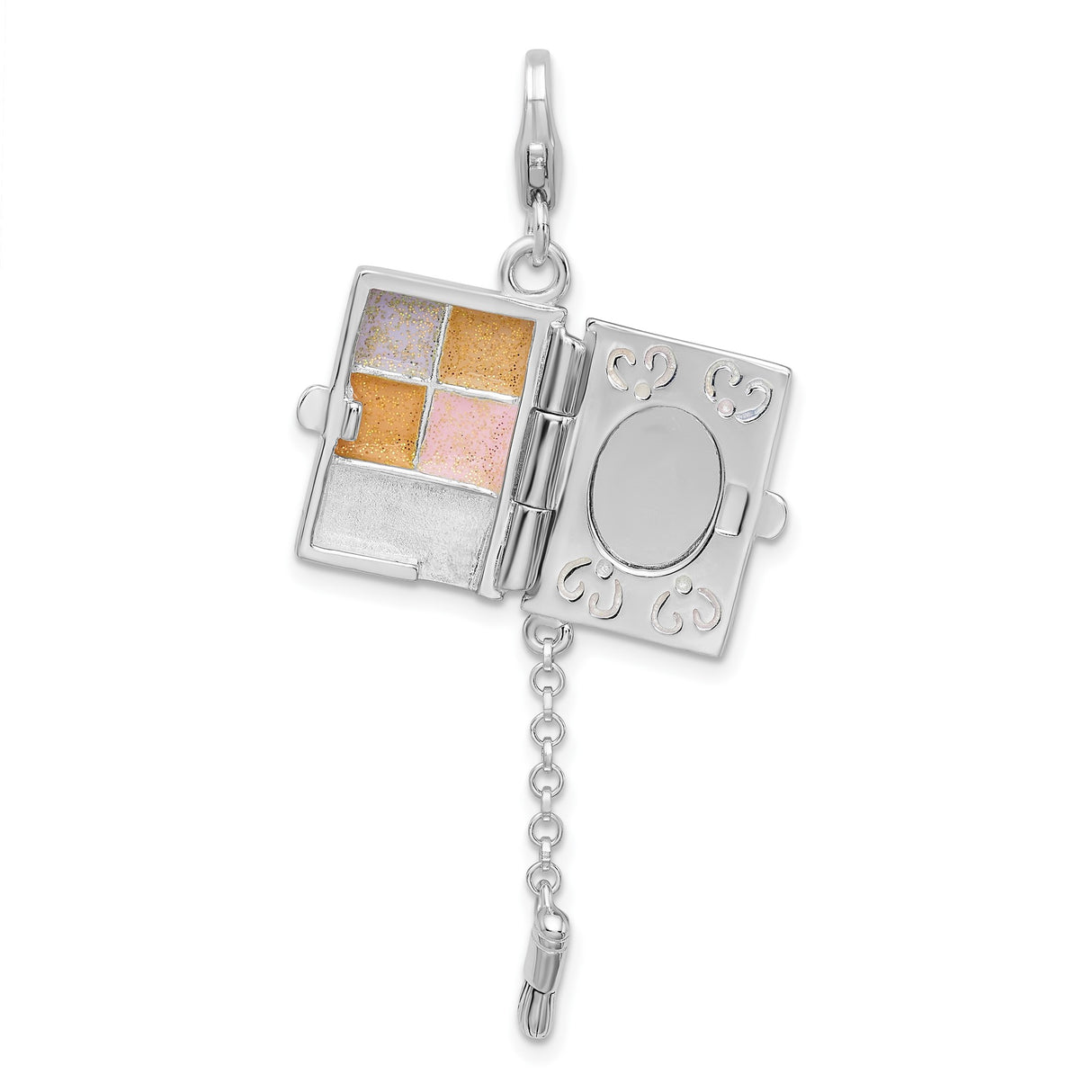 Sterling Silver Book Charm with Scroll Detailing and Movable Tassel Accent