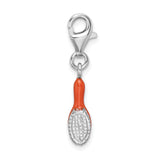 Sterling Silver Toothbrush Charm Pendant with Red Enamel Handle, Oral Health Theme