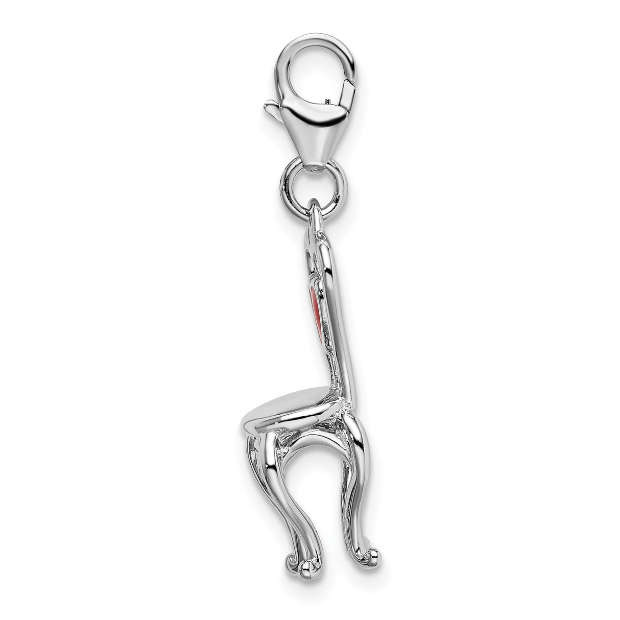 Sterling Silver Chair Pendant with Red Enamel Heart, Romantic 3D Charm for Women