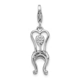 Sterling Silver Chair Pendant with Red Enamel Heart, Romantic 3D Charm for Women