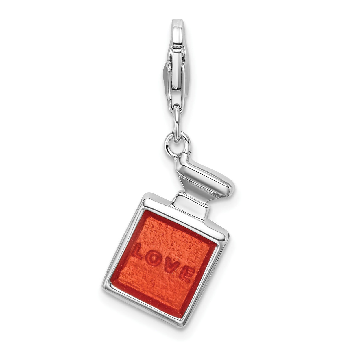 Sterling Silver Perfume Bottle Charm Pendant with Red Enamel and Floral Design, Vintage Style