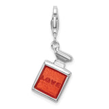 Sterling Silver Perfume Bottle Charm Pendant with Red Enamel and Floral Design, Vintage Style