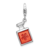 Sterling Silver Perfume Bottle Charm Pendant with Red Enamel and Floral Design, Vintage Style