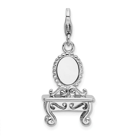 Sterling Silver Vanity Table Charm Pendant with Ornate Vintage Scrollwork Design for Women
