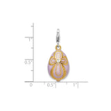 Sterling Silver Egg Shaped Pendant with Crystal, Lavender Enamel and Cross Design for Women