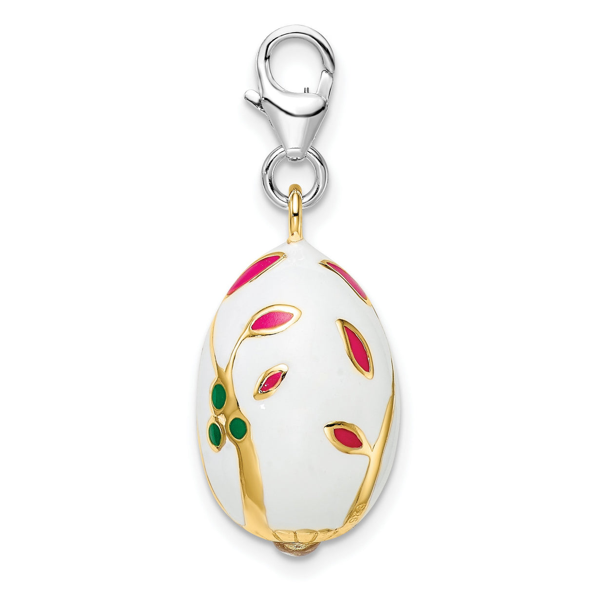 White Egg Clip-On Charm Pendant in Real 925 Sterling Silver