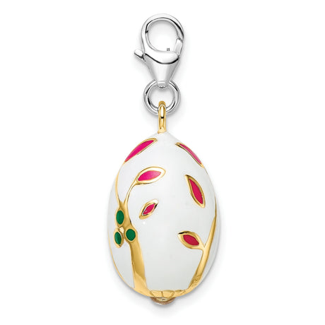 White Egg Clip-On Charm Pendant in Real 925 Sterling Silver