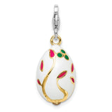 White Egg Clip-On Charm Pendant in Real 925 Sterling Silver