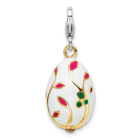 White Egg Clip-On Charm Pendant in Real 925 Sterling Silver