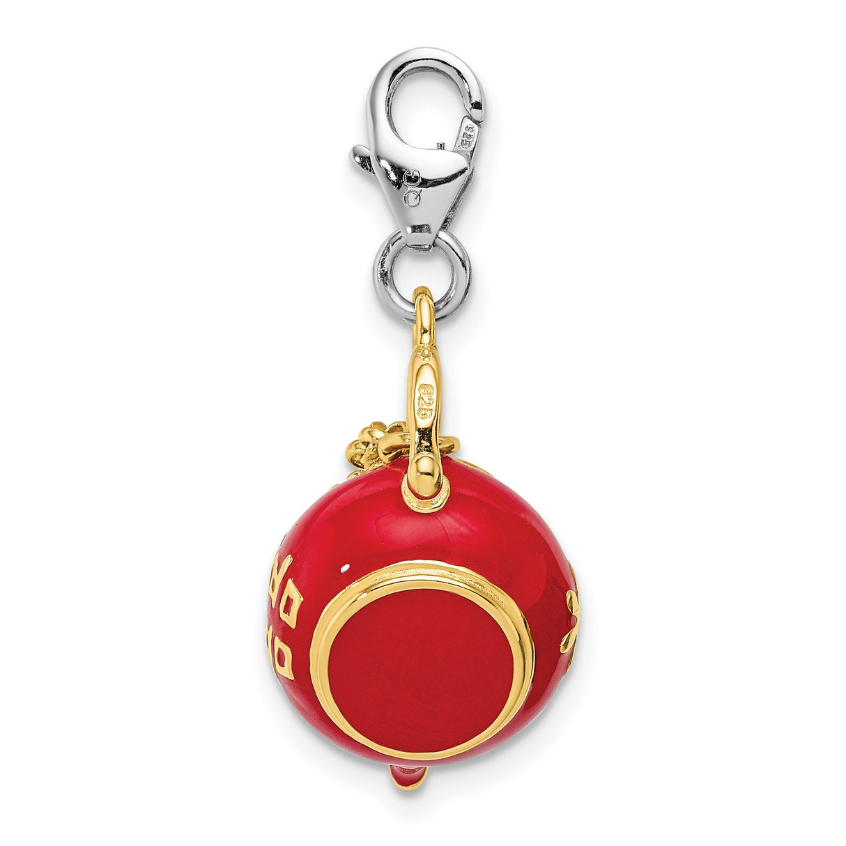 Red Tea Pot Clip-On Charm Pendant in Real 925 Sterling Silver
