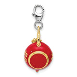 Red Tea Pot Clip-On Charm Pendant in Real 925 Sterling Silver