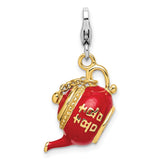 Red Tea Pot Clip-On Charm Pendant in Real 925 Sterling Silver