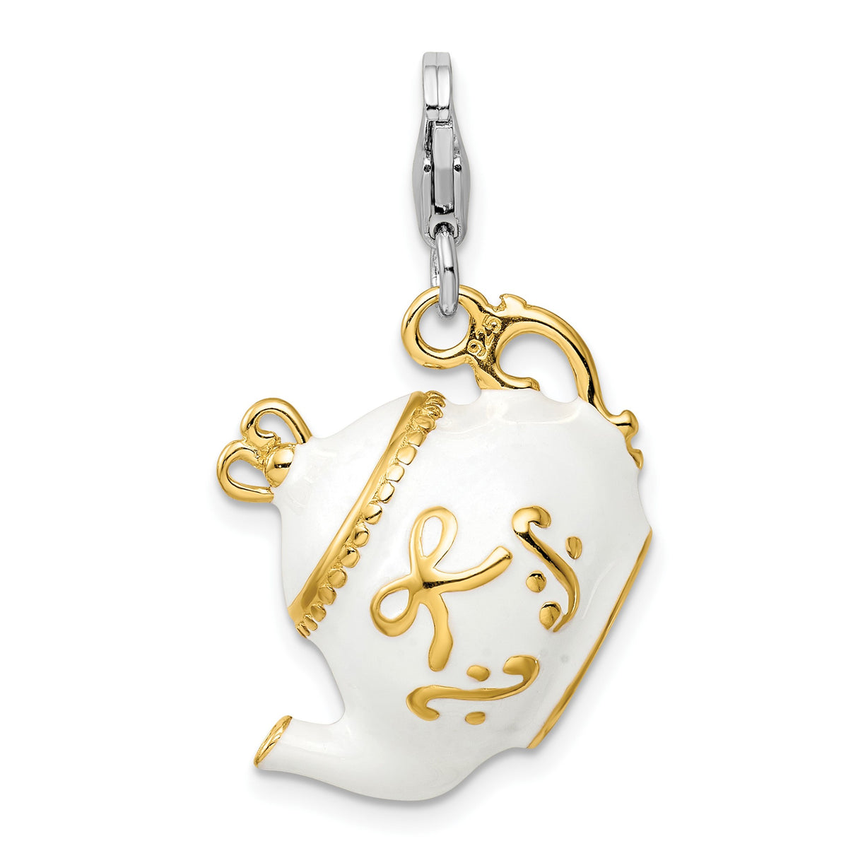Sterling Silver Teapot Charm Pendant with Enamel Detailing, Whimsical Design